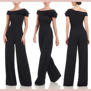 NEW $248 JS‎ Collections [ 6 ] Lilith Ruffle Shoulder Flared Jumpsuit Black